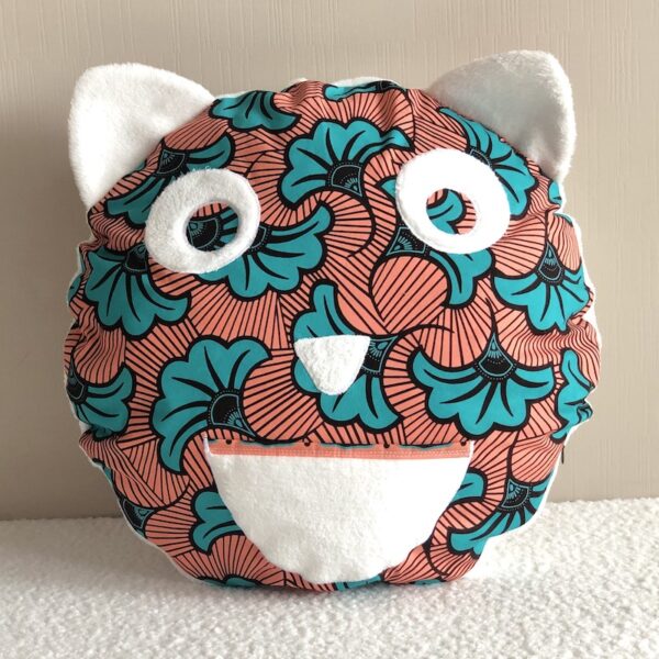 Coussin Doudou Wax, Le Grand Matou, Cadeau naissance